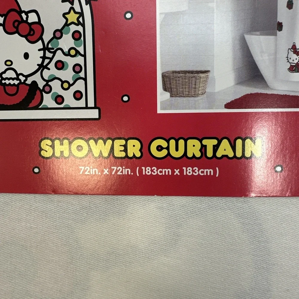Hello Kitty Christmas Shower Curtain Sanrio Holiday Presents Festive White Red